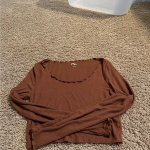 Brown Ribbed Women's Top
